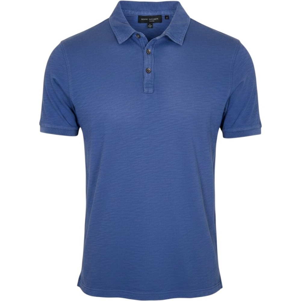 Robert Barakett Montreal Blue Slub Knit Short Sleeve Polo Shirt Mens Large